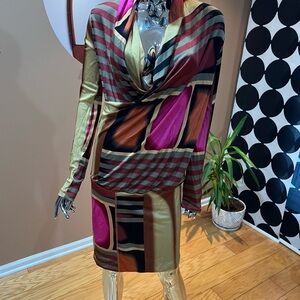 Gianfranco Ferre Long Sleeve Dress in Gold and Pink